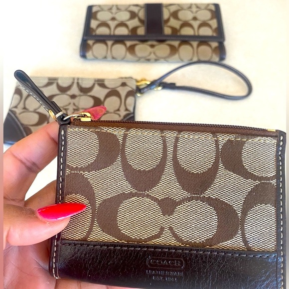3 Pc: COACH “CC” Canvas & Leather Wallet, Wristlet, & Coin Purse w/Keychain, EUC - Picture 3 of 16
